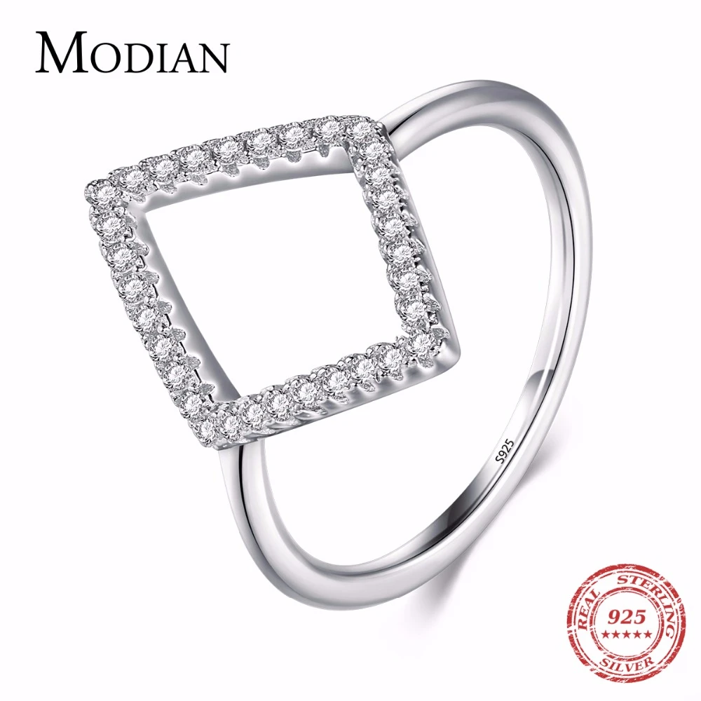 Instagram Design Genuine 925 Sterling Silver Geometric Ring Fashion Cubic Zirconia Finger For Women Engagement Simple Jewelry 1