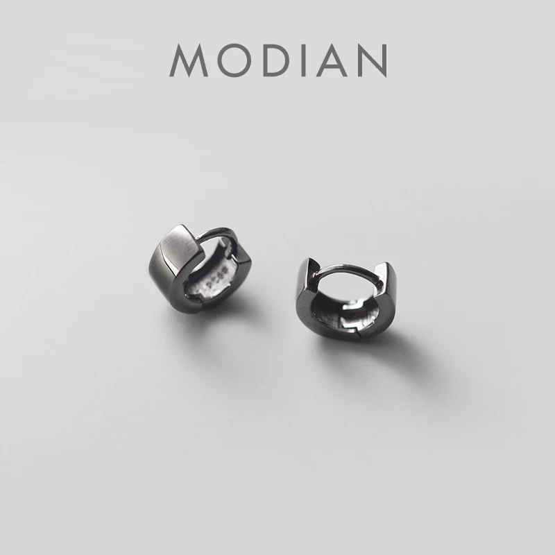 Modian Ear Hoops 925 Sterling Silver Luxury   Black Mature Hoop Earrings for Women Wedding Engagement Jewelry Gifts Accessories 1