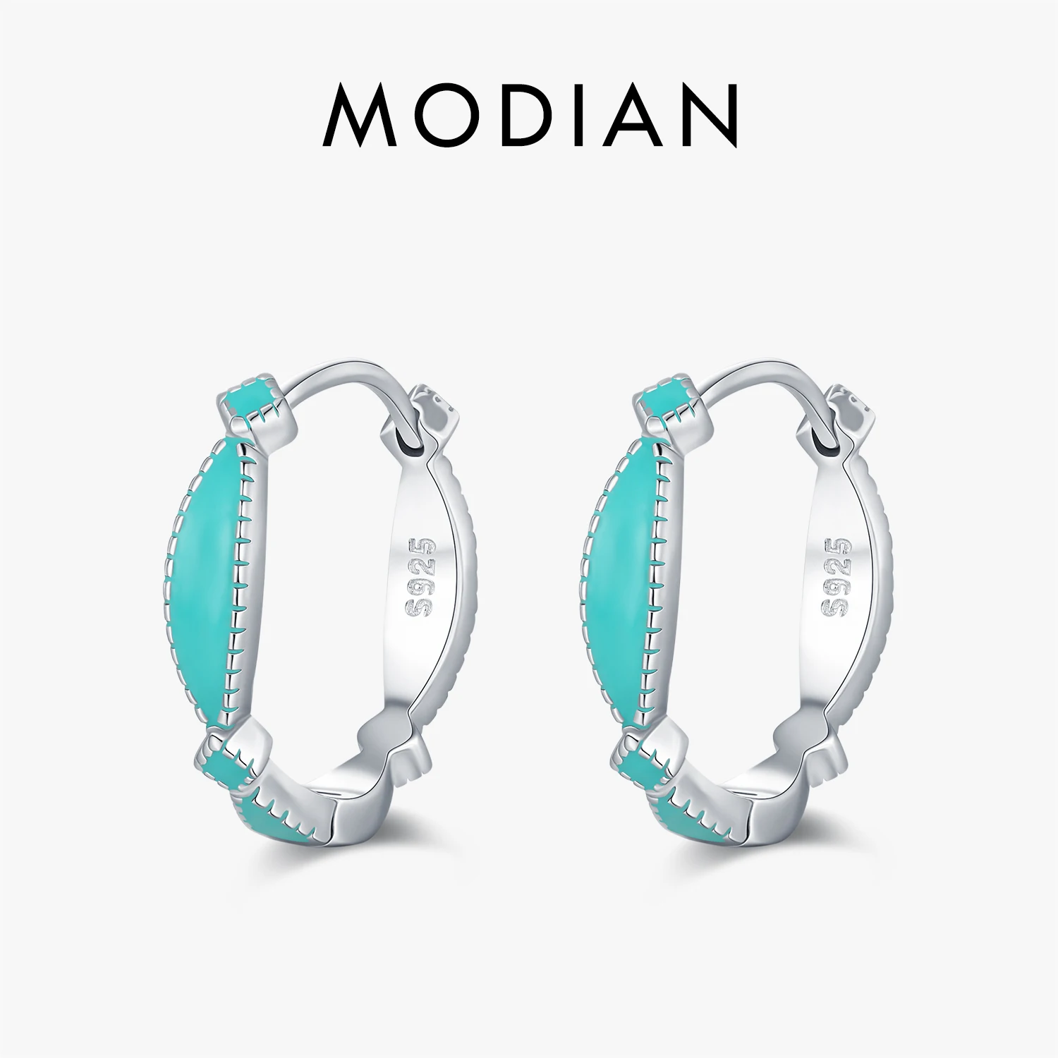MODIAN 925 Sterling Silver Elegant Mint Green Enamel Ear Buckle Geometric Hoop Earrings For Women OL Fine Jewelry 1