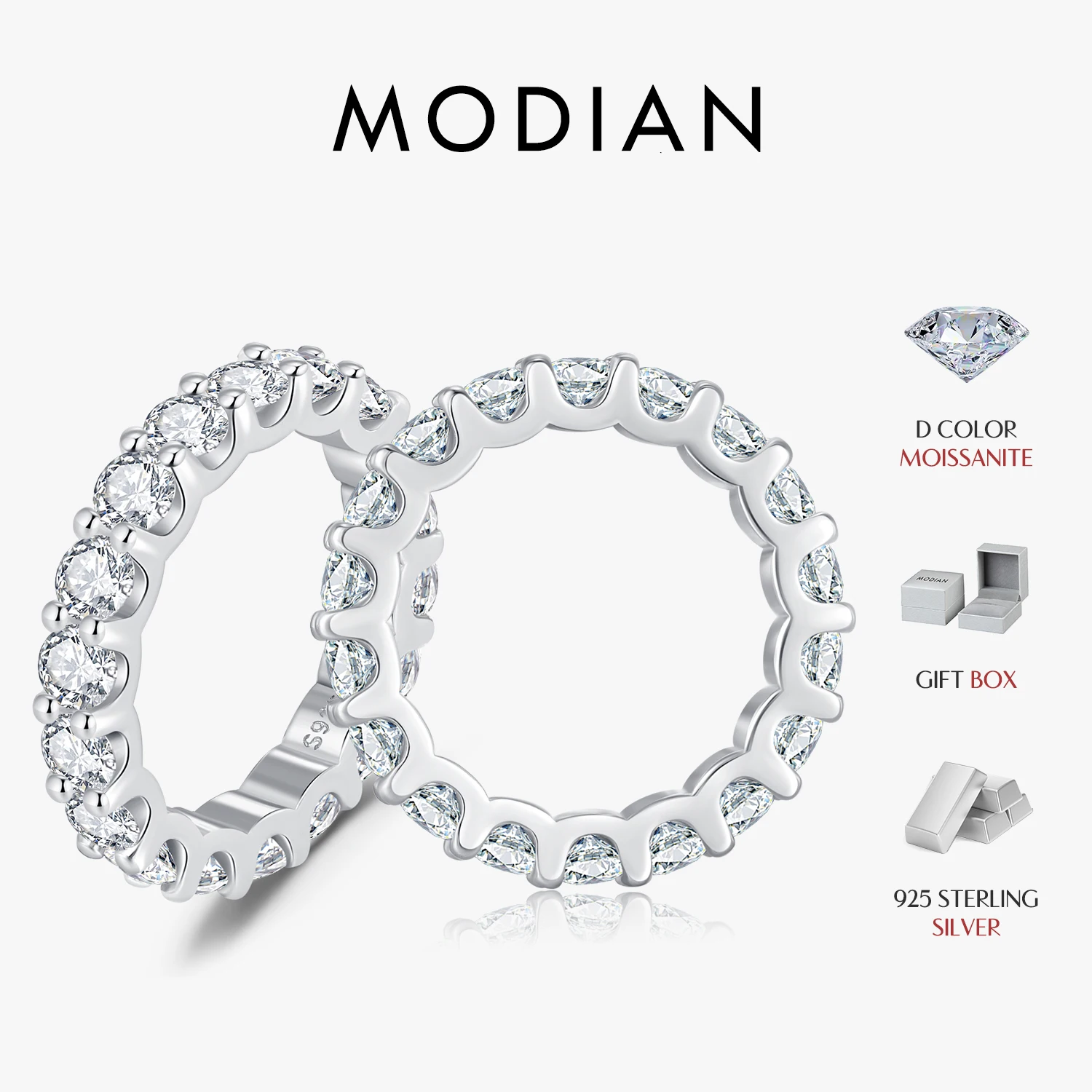 MODIAN D Color Moissanite Dazzling Ring 925 Sterling Silver Luxury Round Eternity Band Rings For Women Wedding Fine Jewelry Gift 1