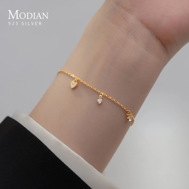 Modian 925 Sterling Silver Minimalist Simple Hearts To Hearts Female Trendy Romantic Bracelets For Women Wedding Fine Jewelry 1