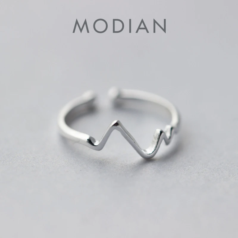 Modian Fashion Open Adjustable Finger Ring for women Genuine 925 Sterling Silver Simple Geometric Wave Ring Fine Jewelry 1
