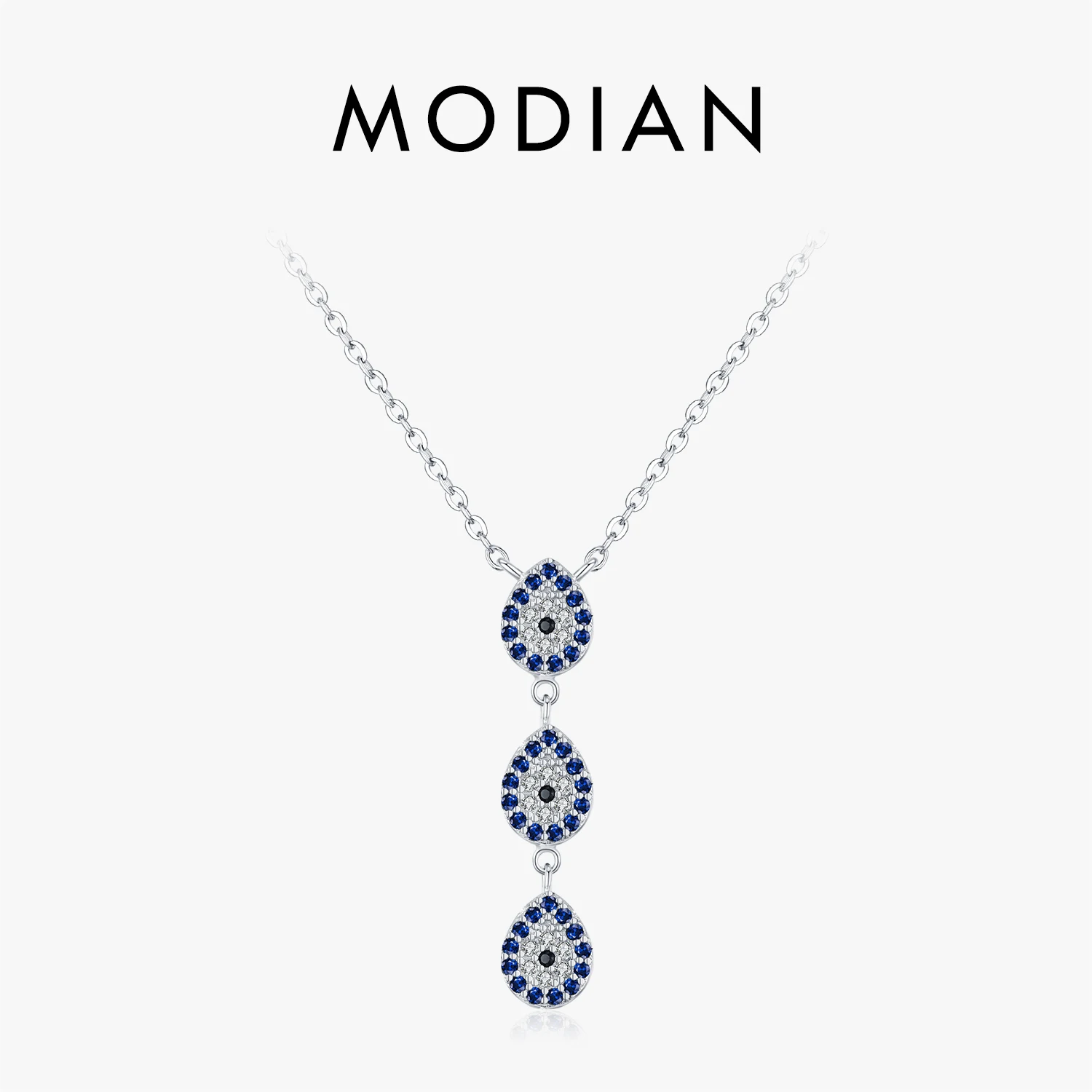 MODIAN 925 Sterling Silver Water Drop Blue CZ Pendant Necklace Trendy Y Style Link Chain Necklace For Women Fine Jewelry 1