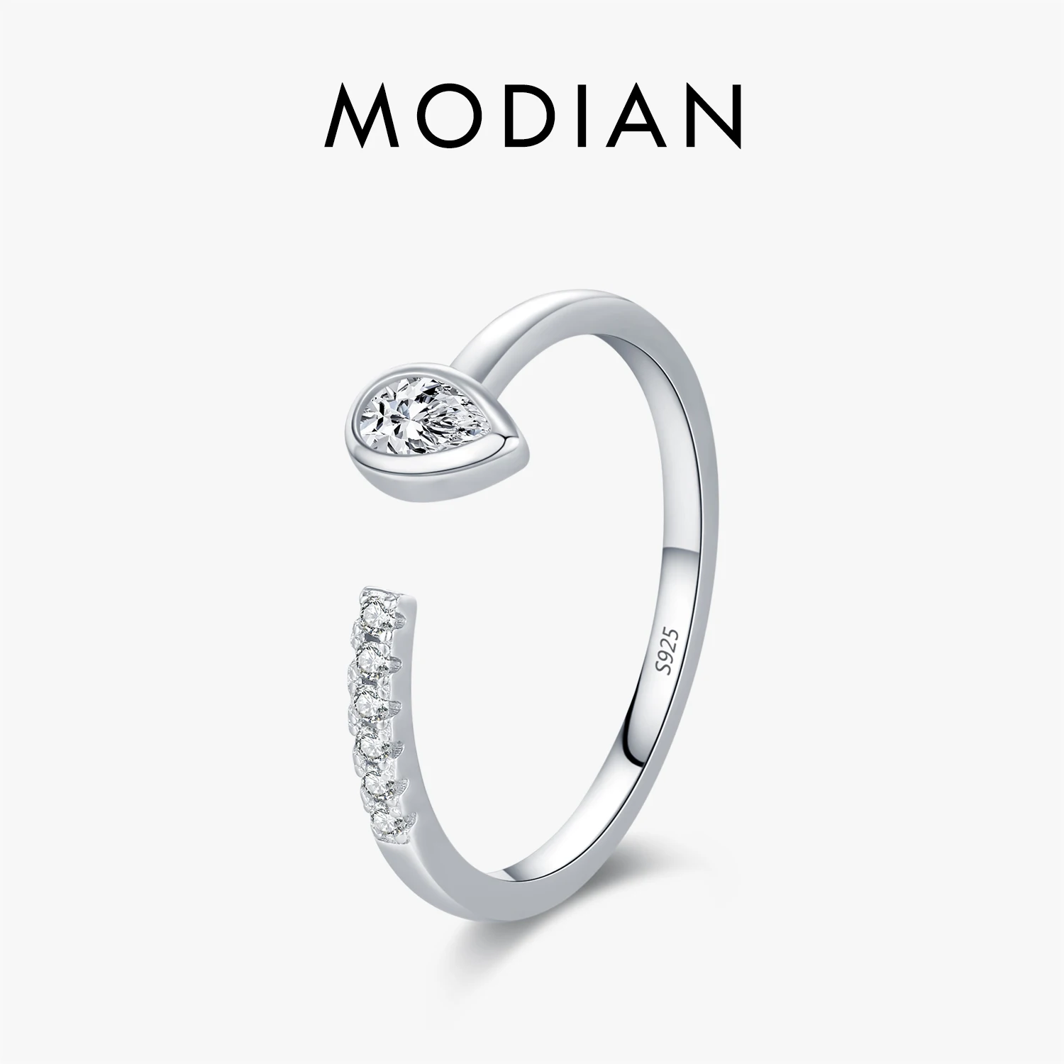 MODIAN Dazzling Water Drop Zirconia Rings 925 Sterling Silver Simple Open Size Finger Rings For Women Wedding Fine Jewelry 1