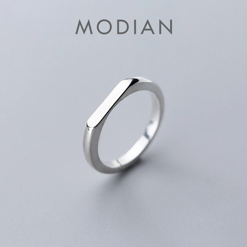 Modian Authentic 925 Sterling Silver Geometric Cut Line Ring for Women Gift Fashion Minimalist Ring Fine Jewelry Accessories 1