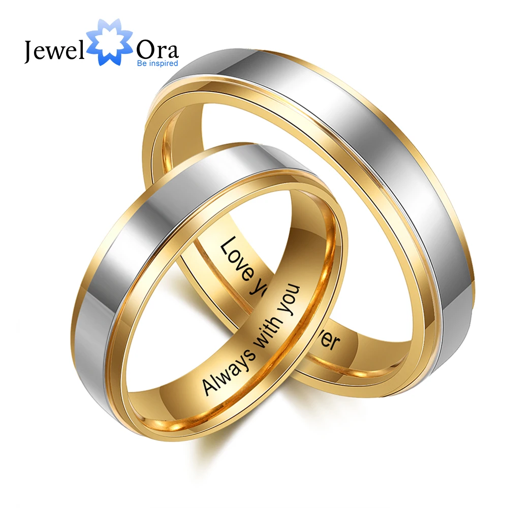 Personalized Jewelry Gold-color Stainless Steel Couple Rings for Women Men Customized Engraving Name Promise Ring for Lovers 1
