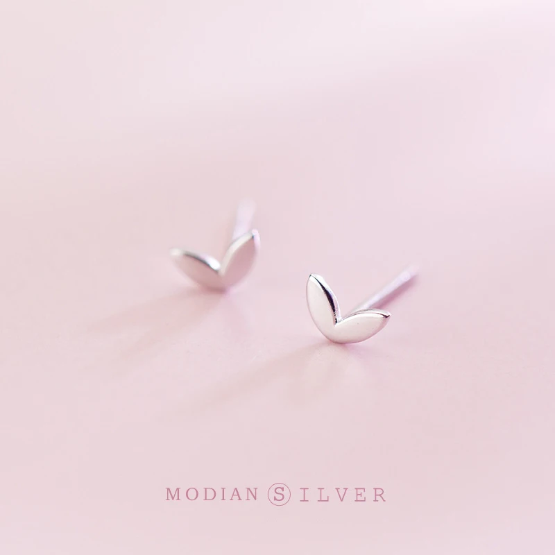 Modian Simple Tiny Tree Leaf Lucky 925 Sterling Silver Classic anti-allergy Stud Earrings For Women Sterling Silver Jewelry 1