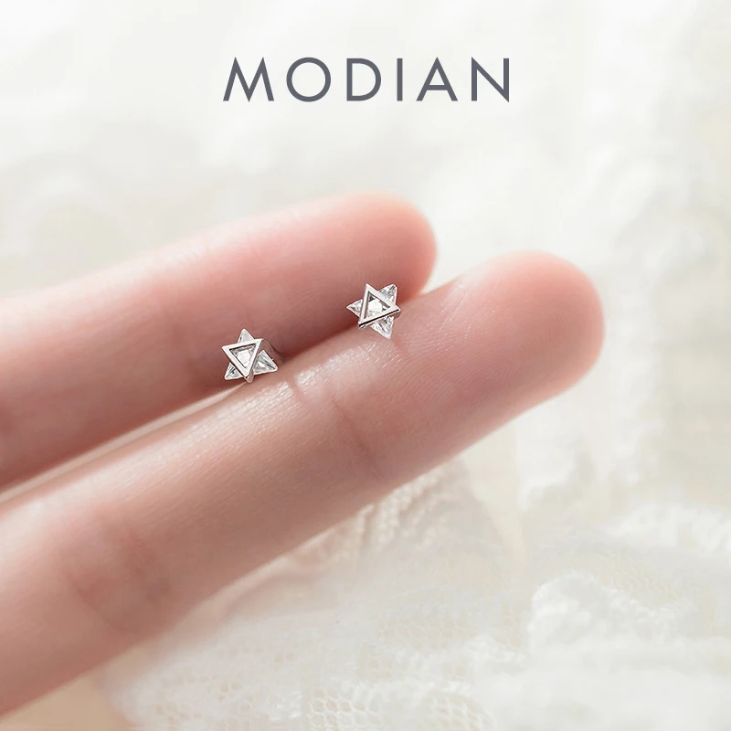Modian Fashion Geometric Ear Studs for Women Genuine 925 Sterling Silver Cute Tiny Triangle Stud Earring Fine Jewelry Girl Gift 1