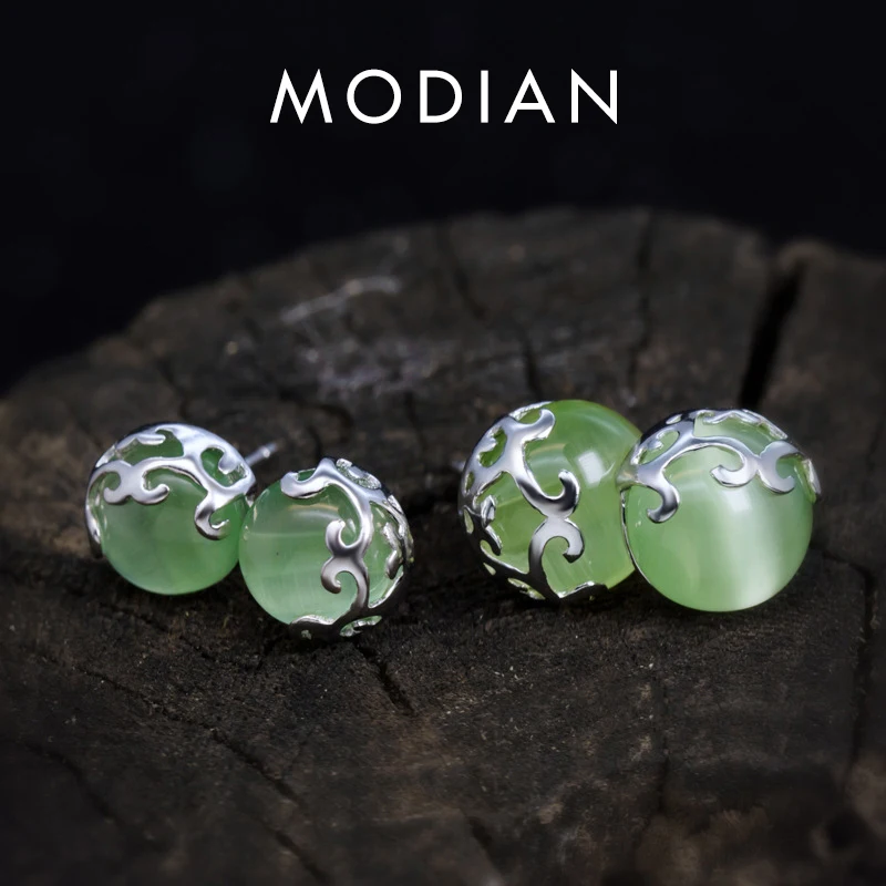 Modian Trendy 925 Sterling Silver Green Opal Black Onyx 4 Color Stud Earring for Women Luxury Wedding Ear Pin Fine Jewelry Gift 1