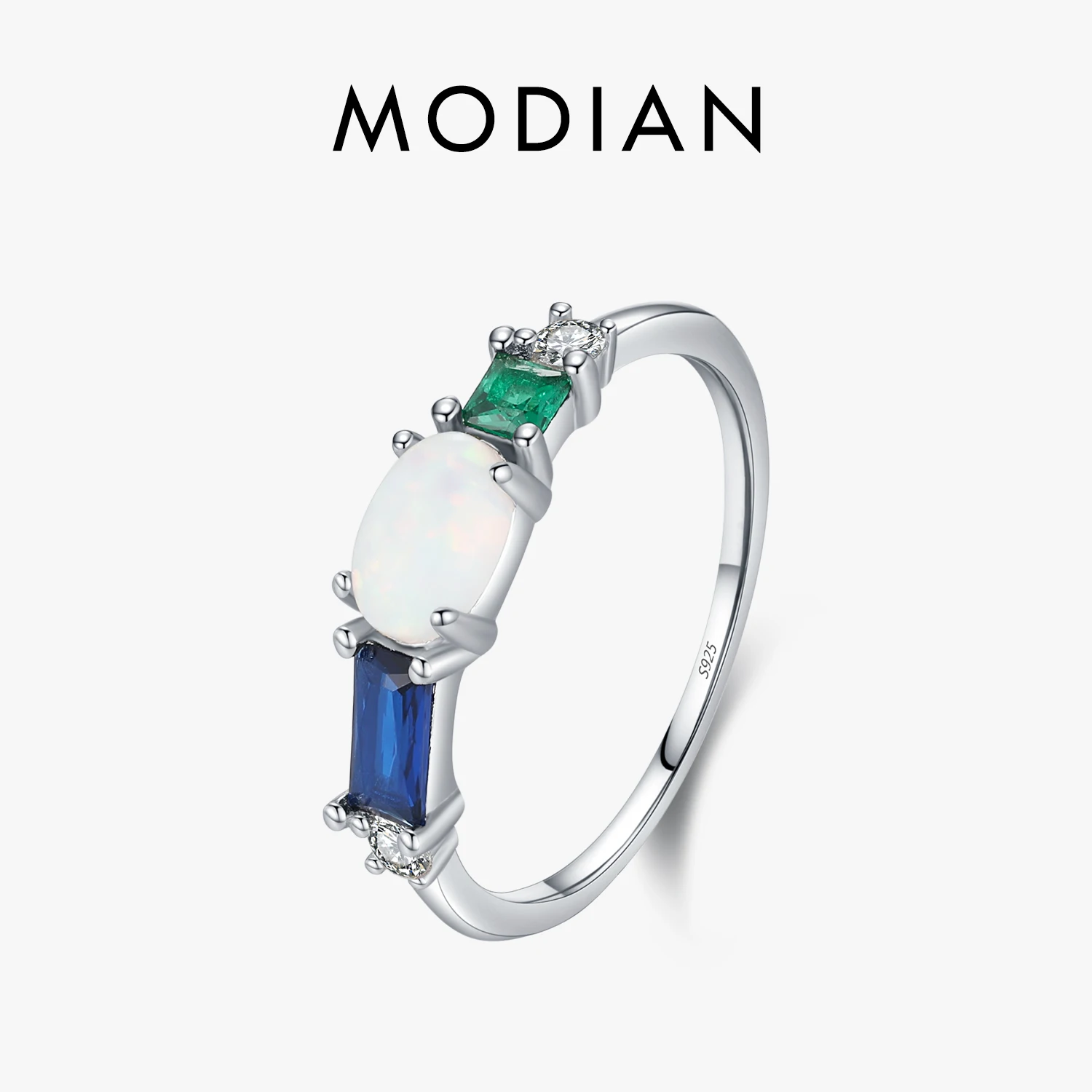 MODIAN 925 Sterling Silver Opal & Colorful Zirconia Luxury Finger Ring Platinum Plated Stackable Trendy Jewelry For Women 1