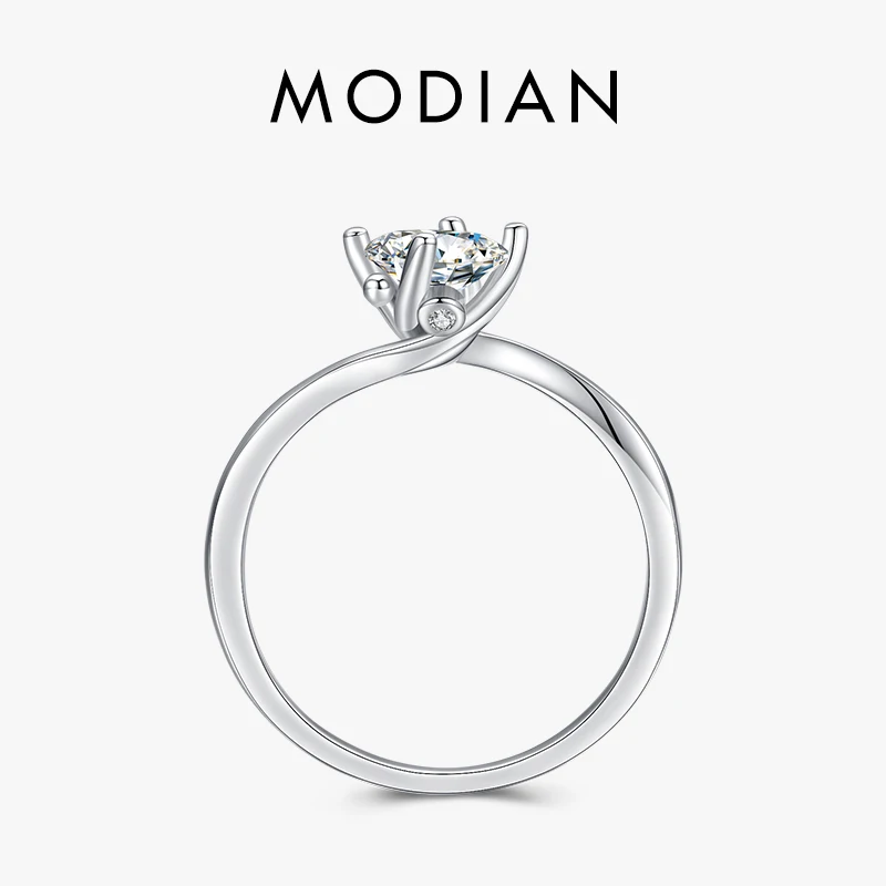 Modian 100% 925 Sterling Silver Rotate Line Corolla Band Rings Trendy Round Cubic Zirconia Wedding Engagement Jewelry For Women 1