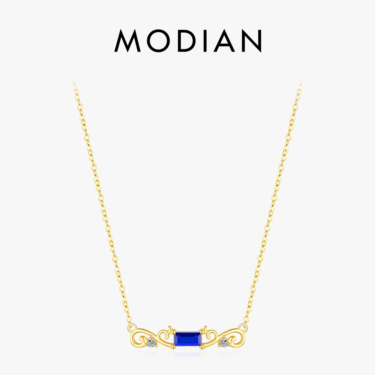 MODIAN 925 Sterling Silver Jewelry Elegant Blue Emerald Cut CZ Vintage Pendant Necklace For Women Party Fine Necklaces 1