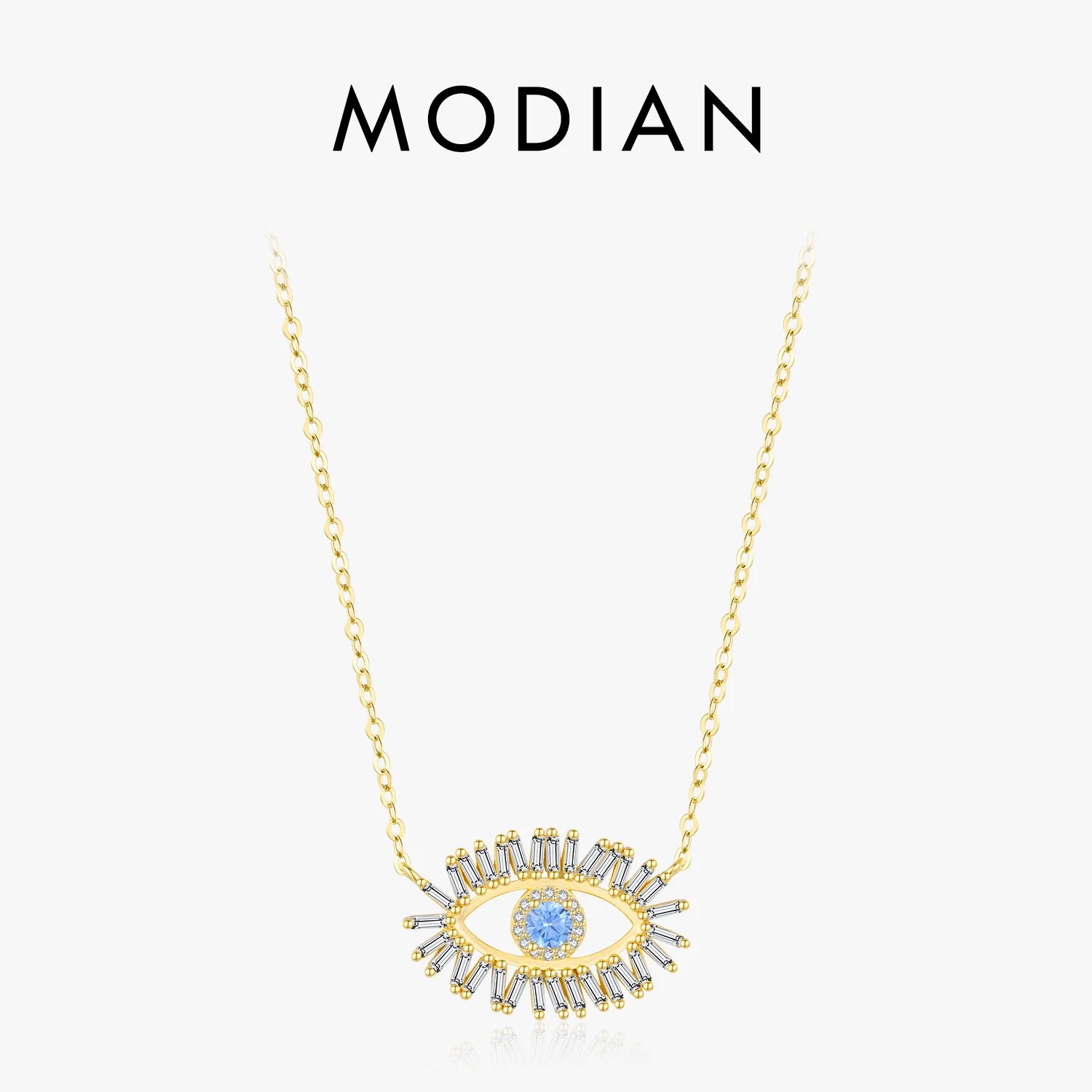 MODIAN 925 Sterling Silver Exquisite Zirconia Eye Pendant Necklace Prong Setting CZ For Women Adjustable Link Chain Fine Jewelry 1
