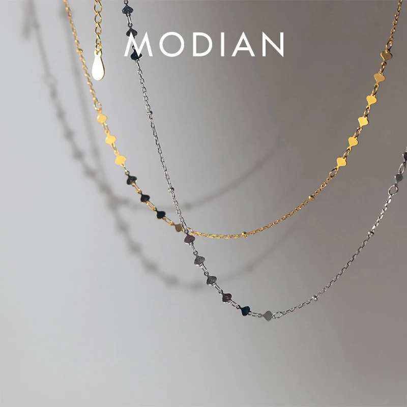 MODIAN Gold Color Irregular Hearts Beads Pendant Necklace for Women 925 Sterling Silver Short Necklace Fine Jewelry Girl Gift 1