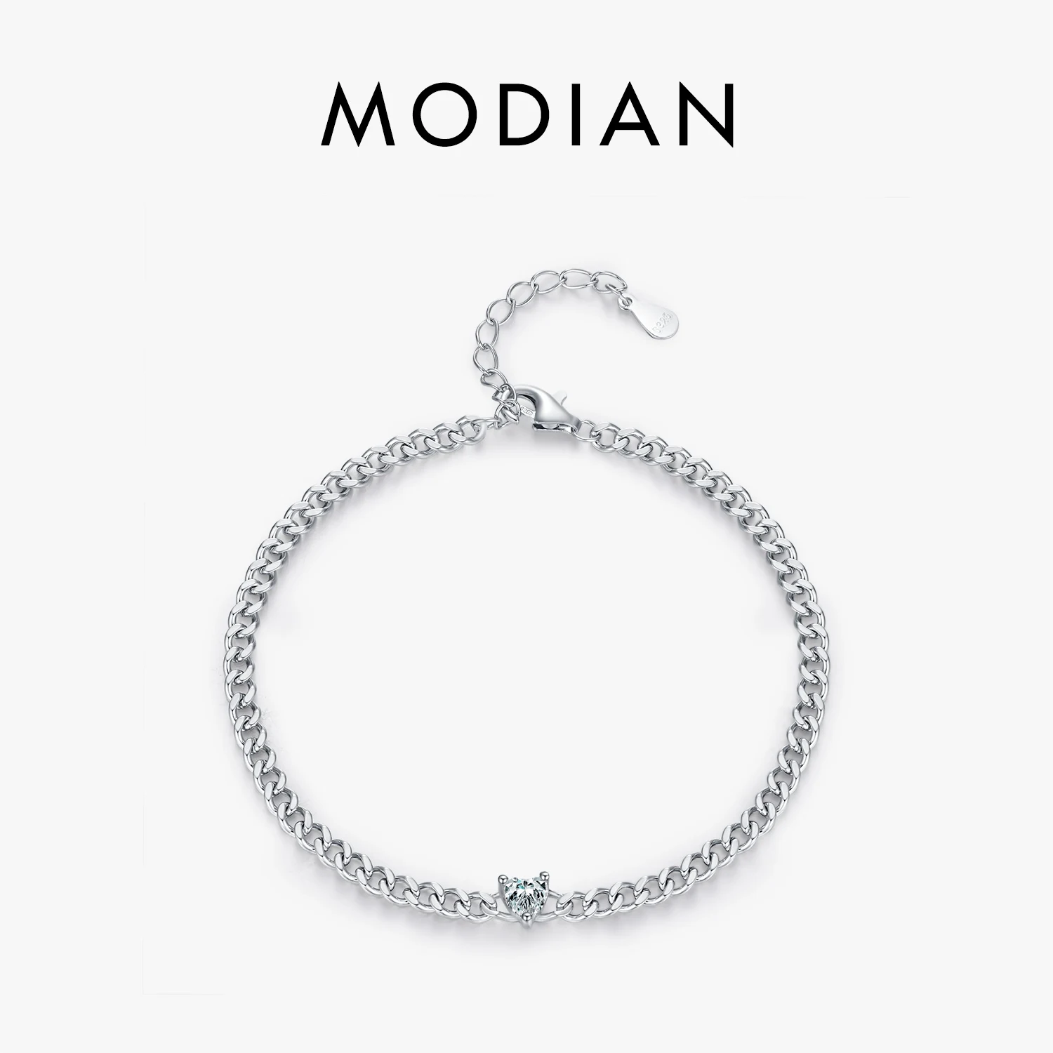 MODIAN 925 Sterling Silver Luxury Sparkling Heart Clear CZ Adjustable Chain Bracelet For Women Handmade Basic Fine Jewelry 1