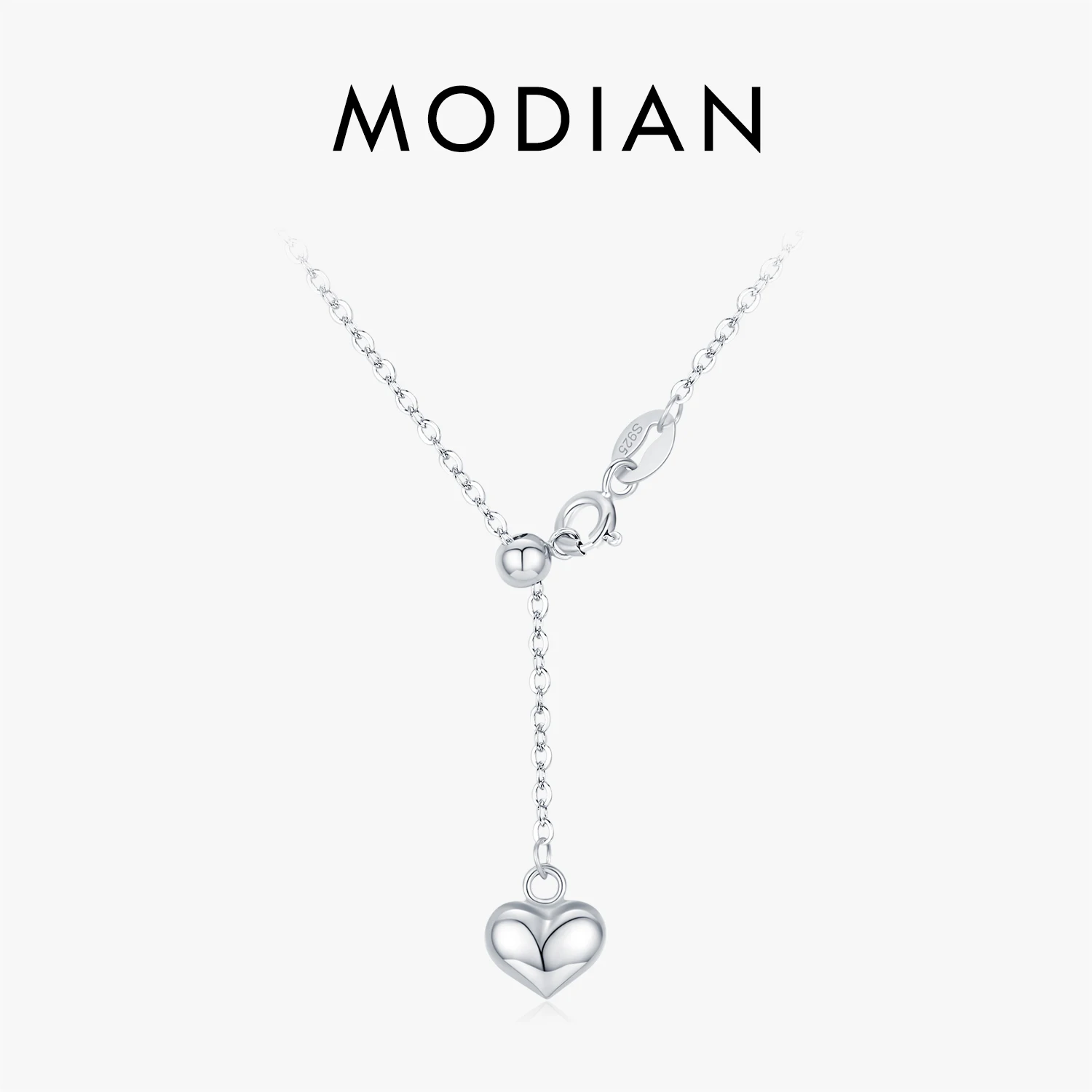 MODIAN 925 Sterling Silver Trendy Adjustable Choker Necklace Stackable Heart Pendant Necklace For Women Fine Jewelry 1