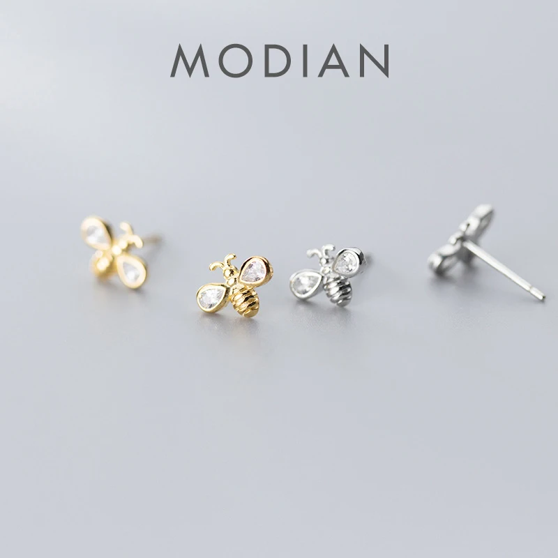 Modian Hot Sale 925 Sterling Silver Luminous Zircon Tiny Lovely Bee Stud Earring for Women Anti-Allergy Ear Pin Fine Jewelry 1