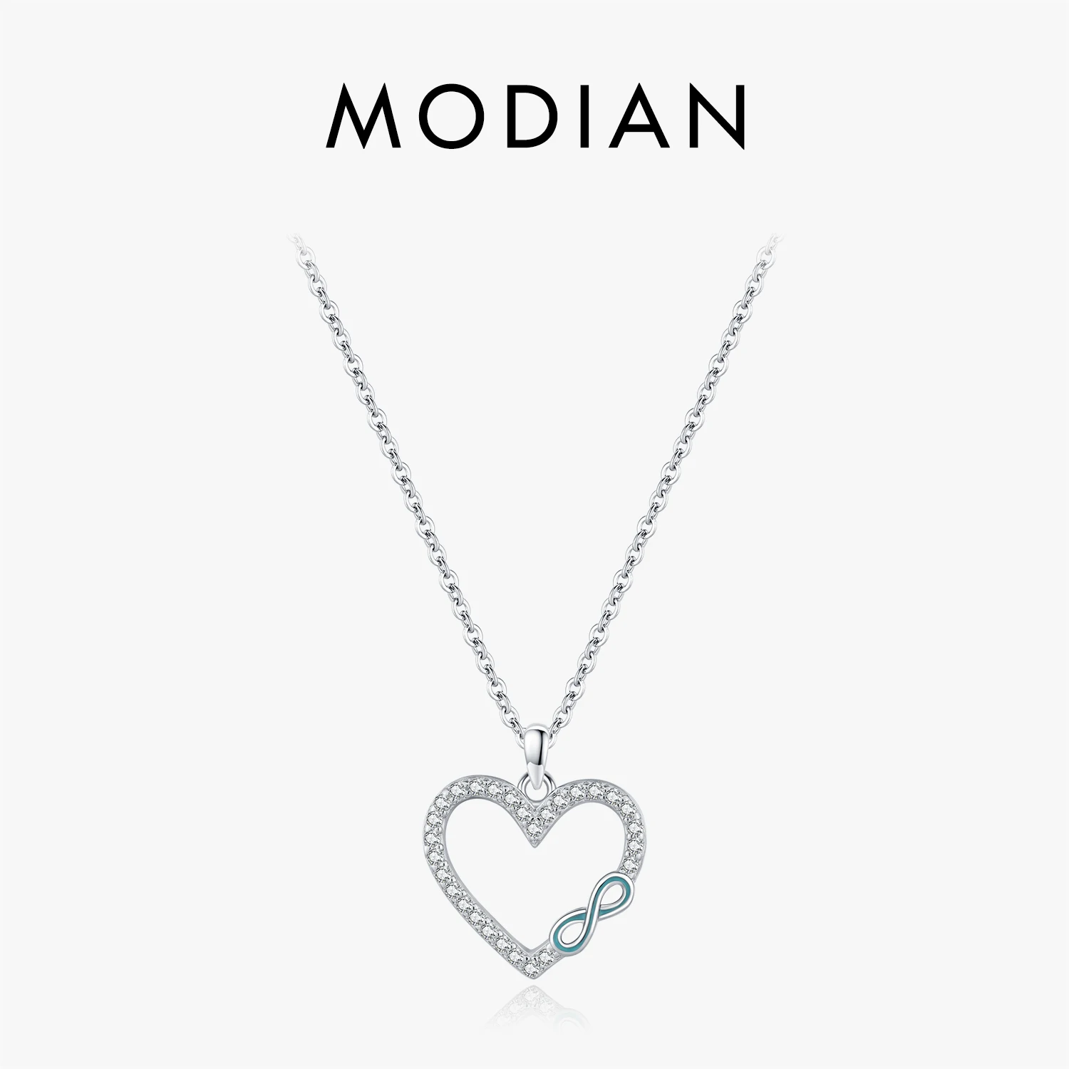 MODIAN 925 Sterling Silver Romantic Heart Enamel Infinity Love CZ Link Chain Pendant Necklace For Women Wedding Fine Jewelry 1