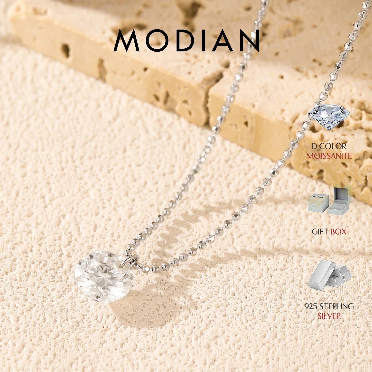 MODIAN D Color Moissanite Necklaces 925 Sterling Silver Trendy Beads Necklace Stackable Pendant Necklace For Women Fine Jewelry 1
