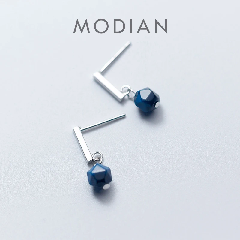 Modian 100% 925 Sterling Silver Blue Crystal Design Drop Earrings for Women Dangle Earing Fashion Classic Statement Jewelry 1