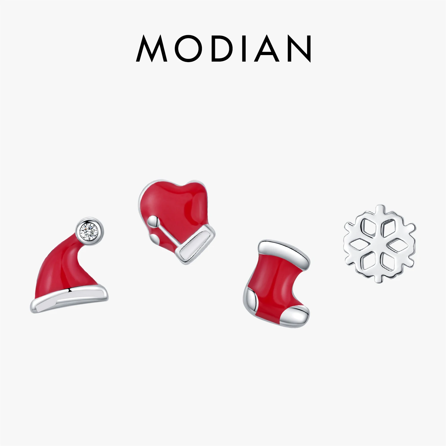 MODIAN 4PCS 925 Sterling Silver Cute Tiny Hat Glove Shoe Snowflake Earrings Set For Women Fine Jewelry Christmas Gifts 1