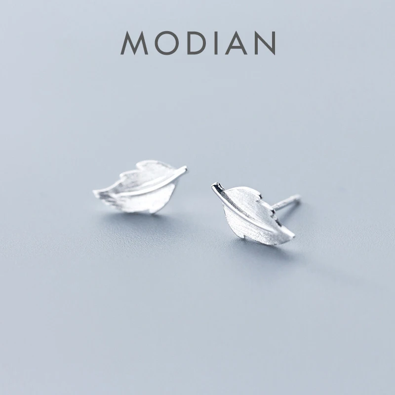Modian Genuine 925 Sterling Silver Minimalist Leaves Anti-Allergy Stud Earring for Women Fashion Ear Pin Fine Jewelry Kids Gift 1