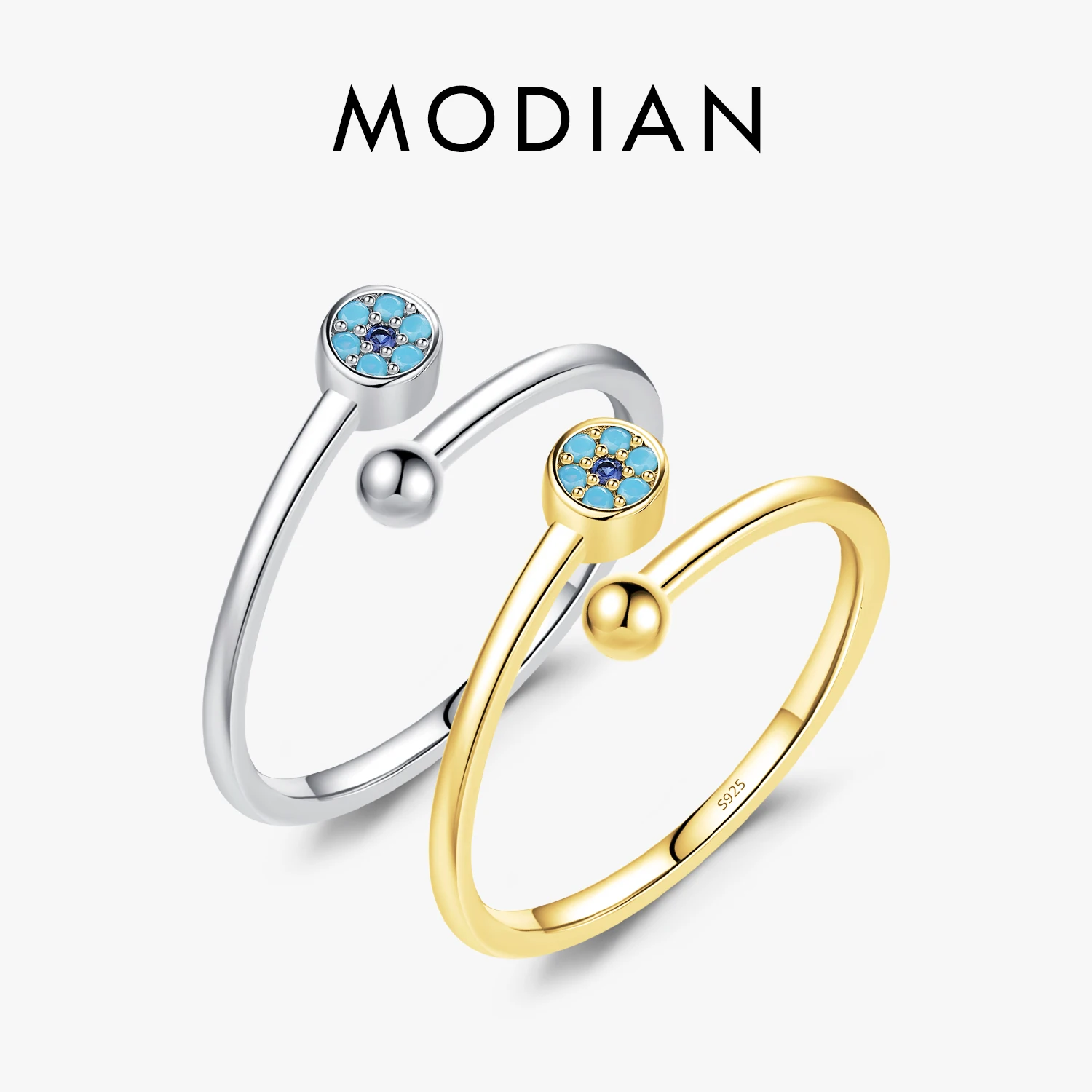 MODIAN Real 925 Sterling Silver Open Size 6-9 Turquoise Trendy Eyes Adjustable Ring For Women Gril Stackable Fine Jewelry Gifts 1