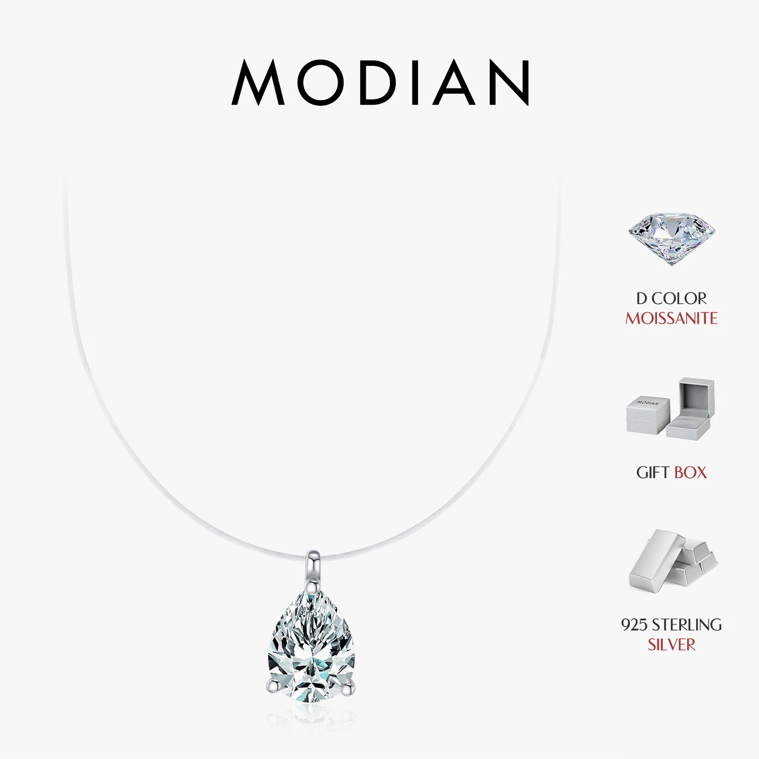 MODIAN D Color Water Drop Moissanite Necklace 925 Sterling Silver Fishing Line Choker Pendant Necklaces For Women Jewelry Gifts 1