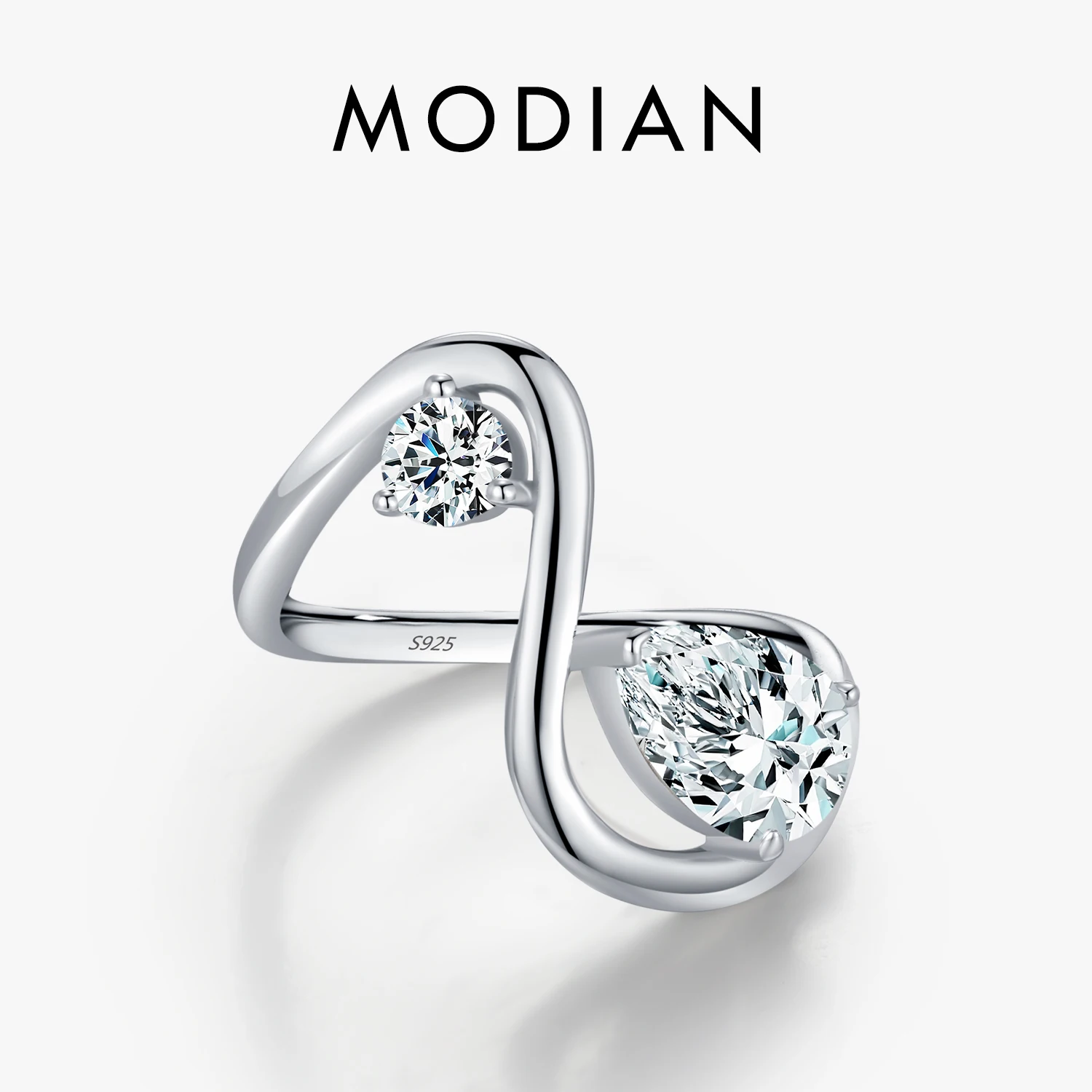 MODIAN Irregular Line Design Rings 925 Sterling Silver High-Fashion Round & Water Drop CZ Finger Rings For Women Fine Jewelry 1