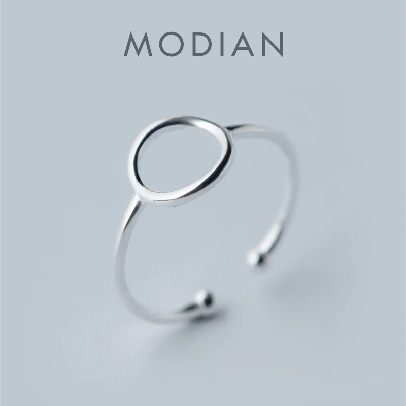 Modian High Quality 100% 925 Sterling Silver Classic Round Finger Rings for Women Simple Geometric Free Size Ring Jewelry Gift 1