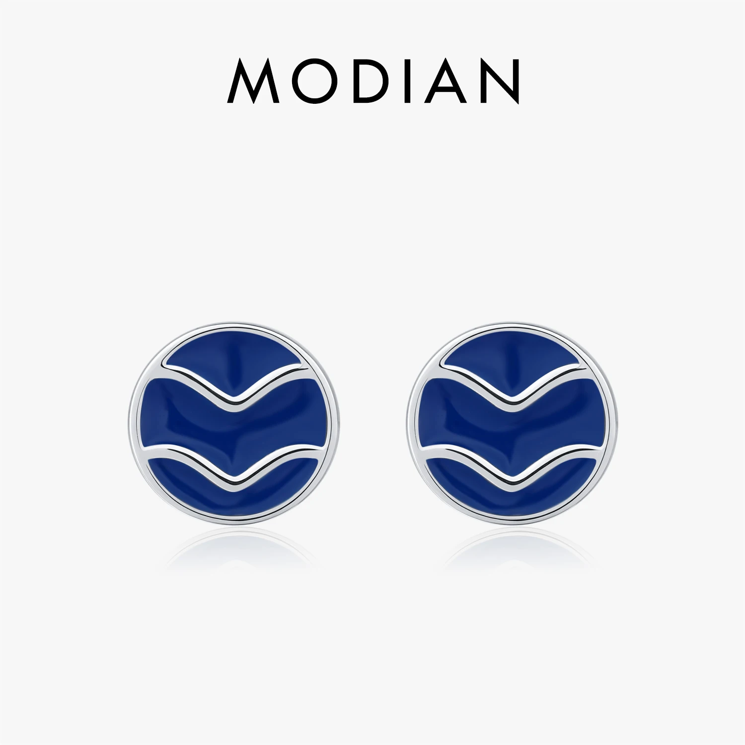 MODIAN 925 Sterling Silver Vintage Charming Blue Enamel Ripple Badge Stud Earrings For Women Fine Jewelry Accessories 1