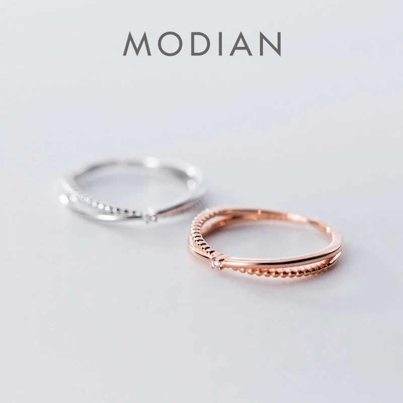 Modian Fashion Genuine 925 Sterling Silver Double Circle Shiny Clear CZ Stackable Finger Ring for Women Fine Jewelry Party Gift 1