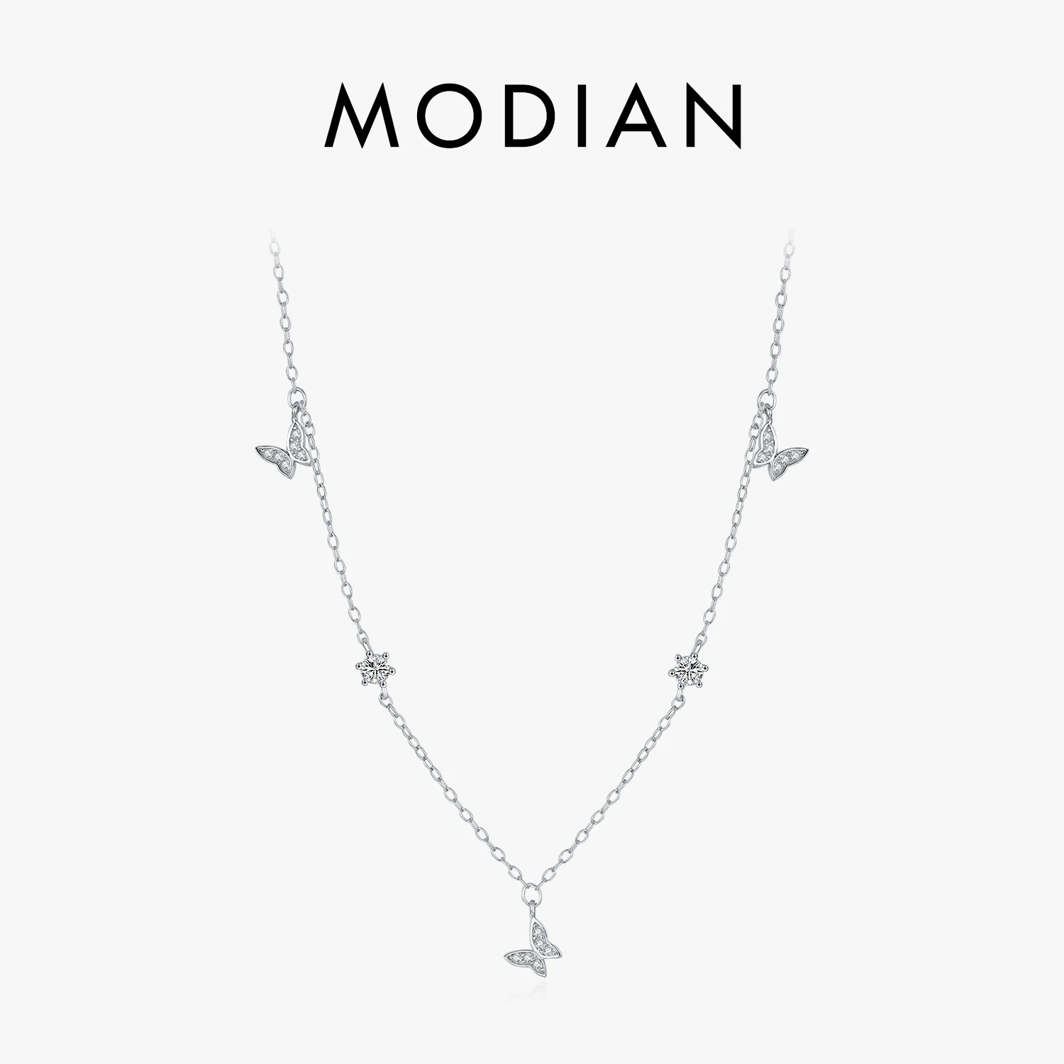 MODIAN Flying Butterfly CZ Necklace 925 Sterling Silver Simple Link Chain Charms White Gold Plated Necklaces For Women Jewelry 1