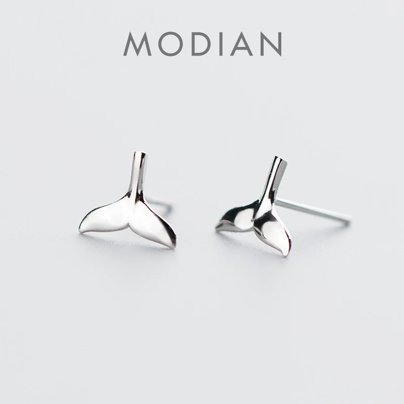 Modian Authentic 925 Sterling Silver Cute Mermaid Tail Stud Earring for Women Anti Allergy Ear Studs Fine Jewelry Kids Gift 1