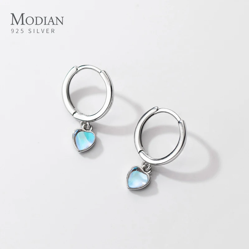 Modian 925 Sterling Silver Romantic Hearts MoonStone Sparkling Hoop Earrings For Women Wedding Engagement Fine Jewelry Gifts 1