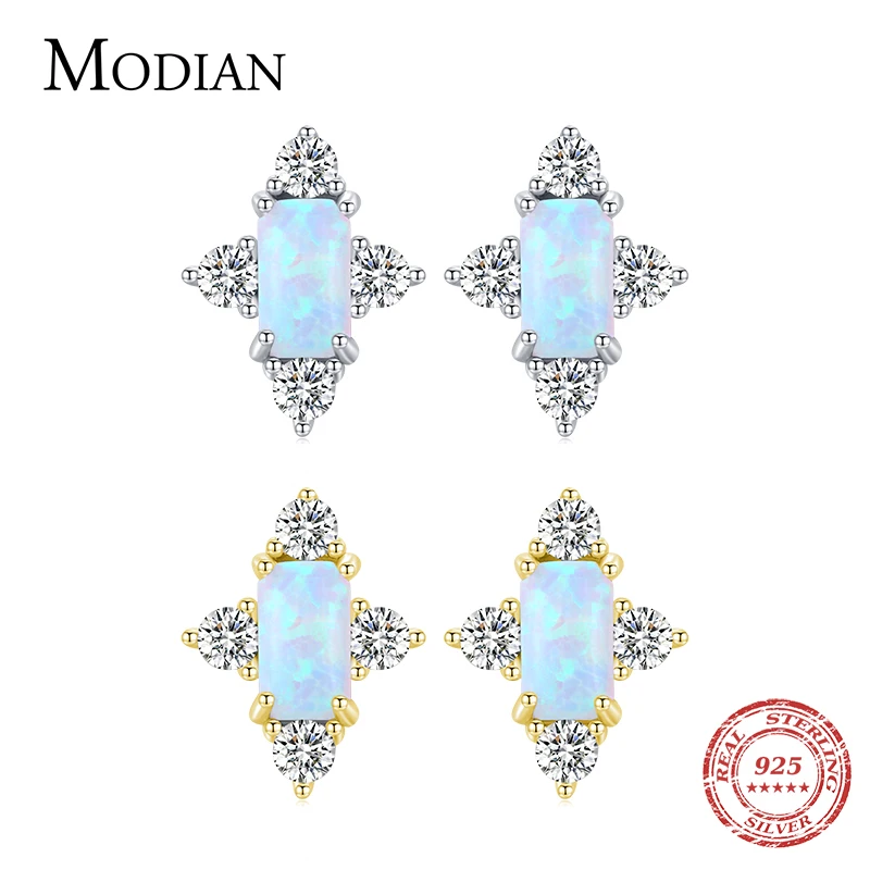MODIAN Real 925 Sterling Silver Elegant Natural Opal Stud Earrings For Women Trendy Wedding Engagement Fine Jewelry Bijoux 1