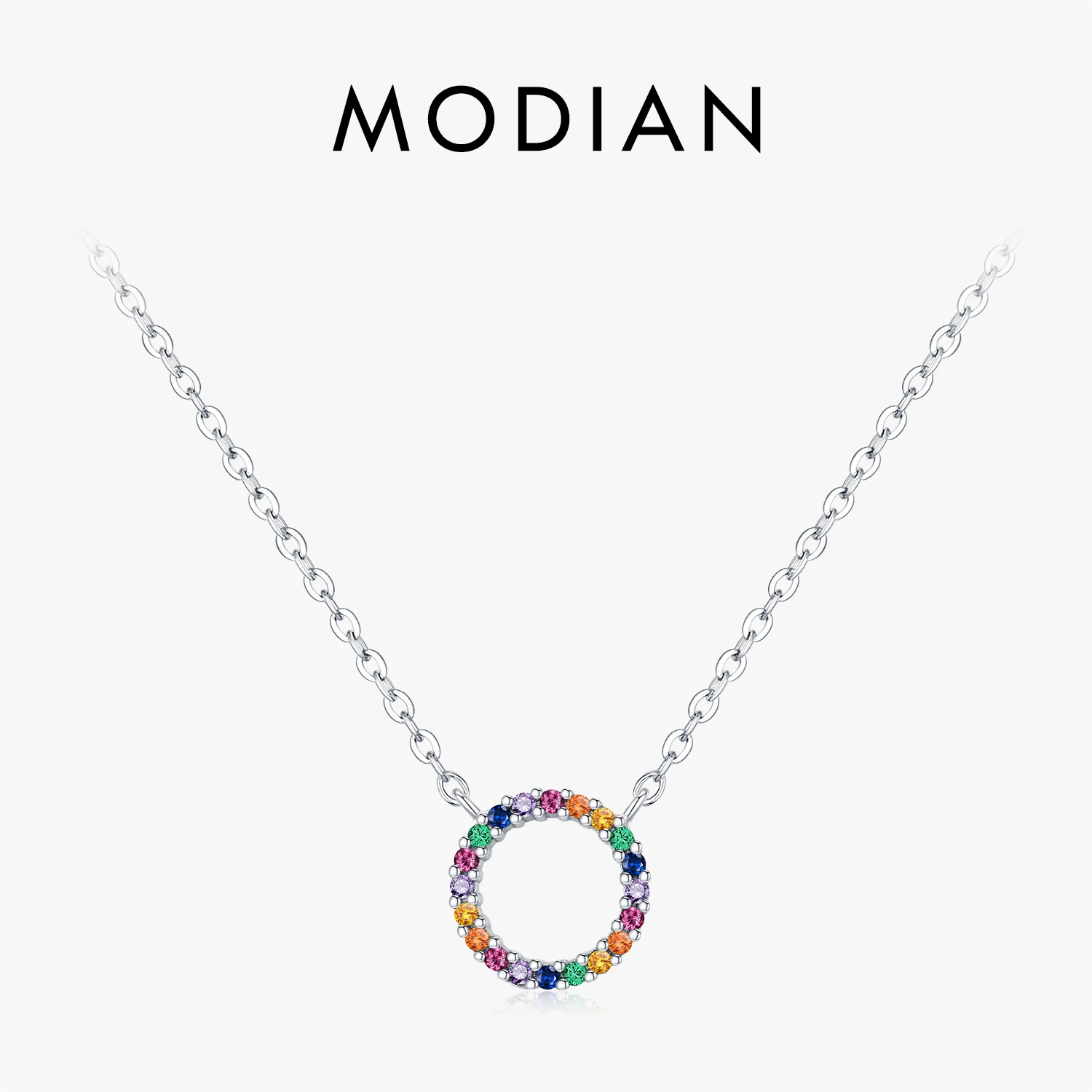 MODIAN 925 Sterling Silver Daily Wear Link Chain Necklace Colorful CZ Circle Simple Pendant Necklaces For Women Fine Jewelry 1