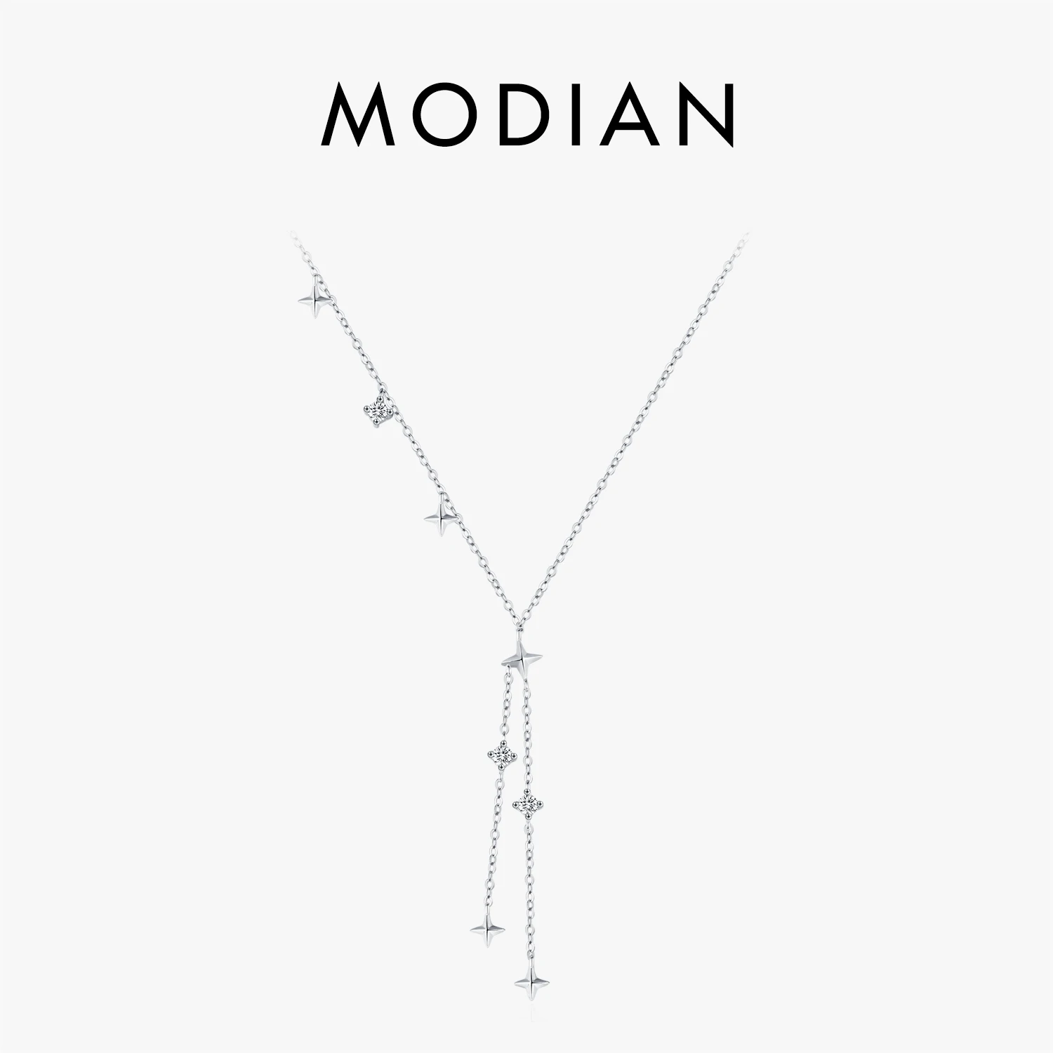 MODIAN 925 Sterling Silver Fashion Delicate Twinkle Stars Charm Y-Shaped Choker Pendant Necklace For Women Party Fine Jewelry 1