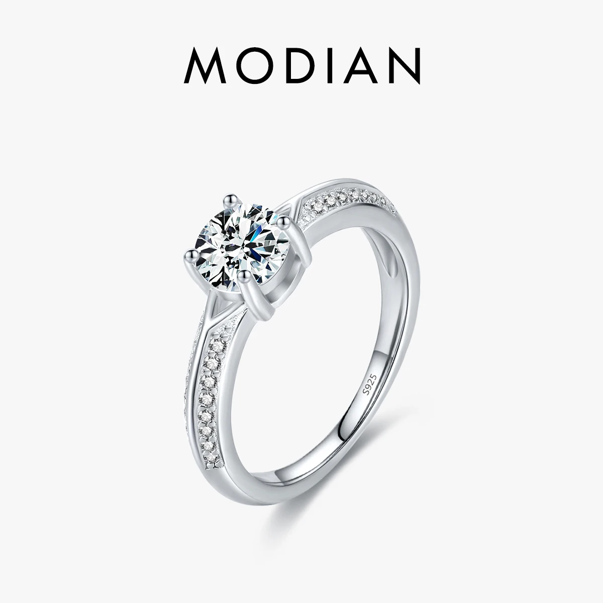 MODIAN 925 Sterling Silver Classic Dazzling Round 1CT Zirconia Wedding Ring For Women Engagement Platinum Plated Fine Jewelry 1