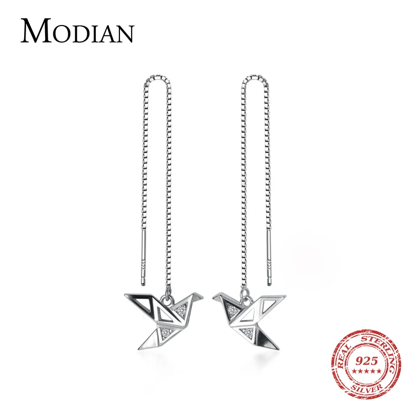 Modian 925 Sterling Silver Jewelry Gift  Thousand Paper Crane Drop Earrings For Women Sparkling Dangle Ears Statement Jewelry 1