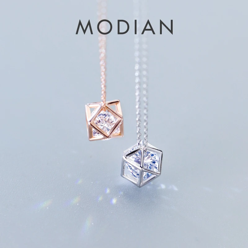 Modian New Sale Geometric Clear 5A CZ Sparkling Charm Necklaces Pendant For Women Real 925 Sterling Silver Irregular Jewelry 1