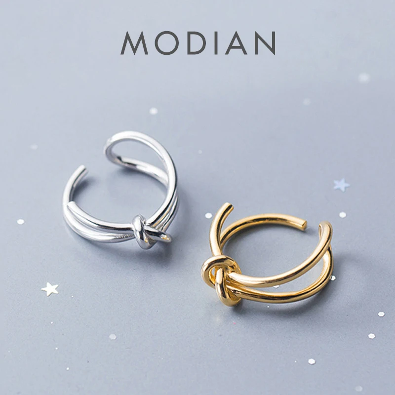Modian Fashion Open Ring Real 925 Sterling Silver Adjustable Size Gold Color Double Knot Finger Ring For Women Fine Jewelry 1