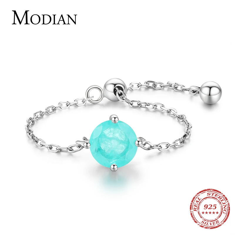 Modian 2021 New Round Tourmaline Exquisite Chain Adjustable Finger Rings For Women Classic Wedding Engagement Jewelry Bijoux 1