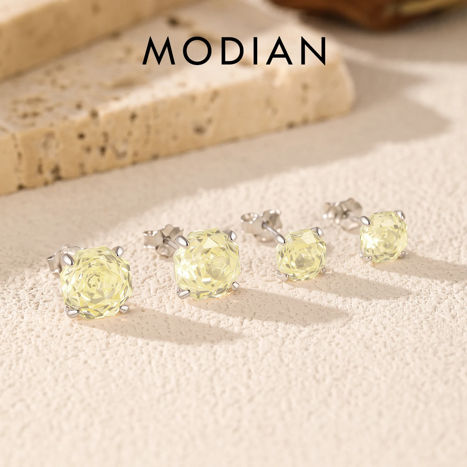 MODIAN Octagon Rose Cut CZ Ear Stud 925 Sterling Silver Light Yellow Color Unisex Stud Earrings For Women Fine Jewelry 1