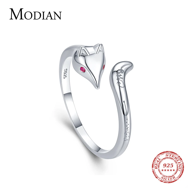 Modian 100% 925 Sterling Silver Bright Animal Fox Elegant Shiny Crystal Adjustable Finger Ring For Women Fine Jewelry Anillo 1