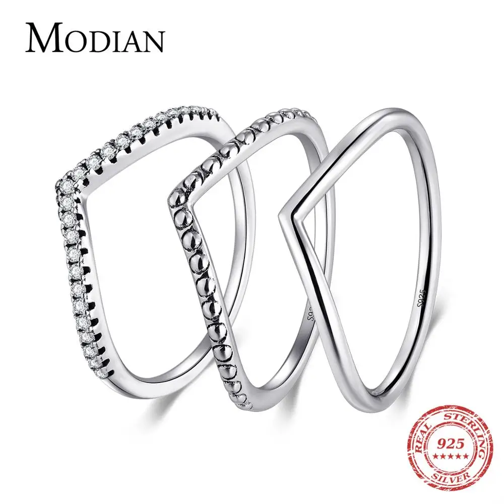 Modian 3 Style Real 925 Sterling Silver Stackable Simple Ring Clear CZ Fashion Instagram Jewelry For Women Couple Gift Rings 1
