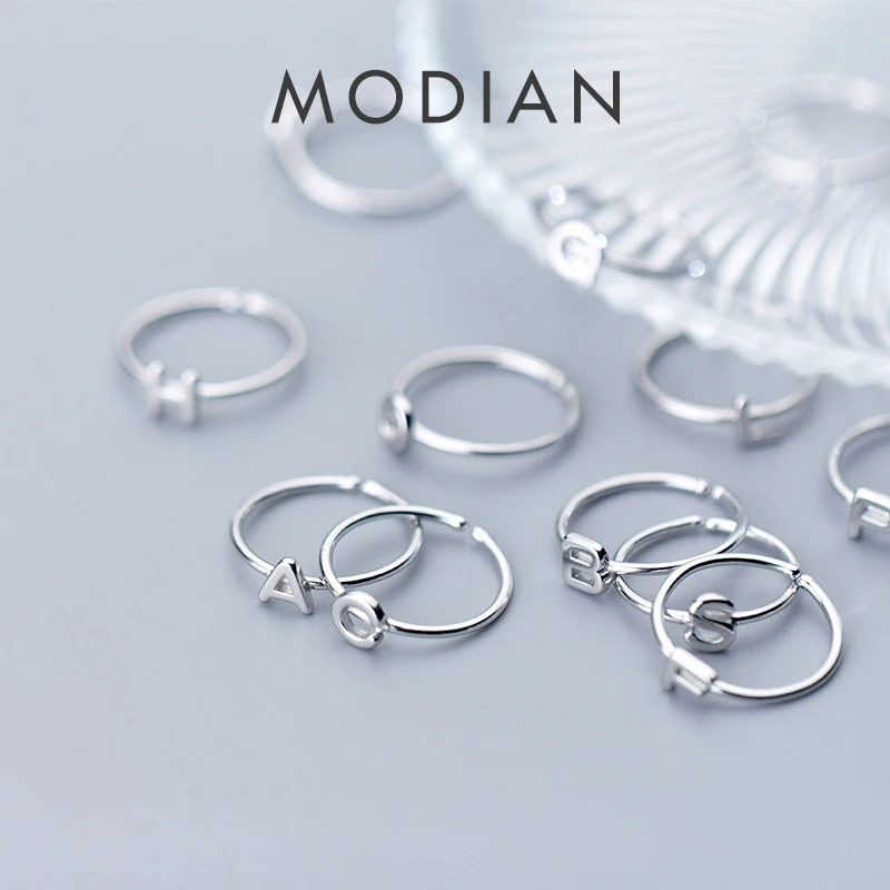 Modian Fashion Simple Adjustable A-Z Letter Ring Real 925 Sterling Silver Charm Stackable Finger Rings For Women Party Jewelry 1