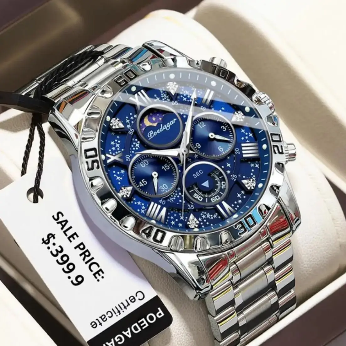 POEDAGAR Top Luxury Man Wristwatch Waterproof Luminous Chronograph Men's Quartz Watch Stainless Steel Casual Sports Men Watches 1