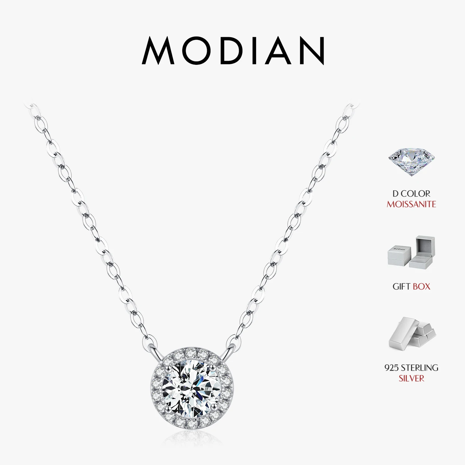 MODIAN 0.8 Carat D Color Classic Halo Moissanite Pendant Necklace 925 Sterling Silver Lab Diamond Wedding Jewelry For Women 1