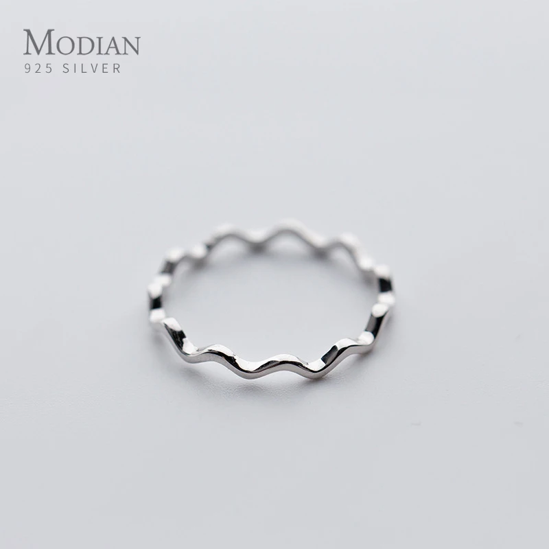 Modian Glossy Simple Wave Ring for Women Fashion 925 Sterling Silver Geometric Curve Rings Korea Style Fine Jewelry Girl Gift 1